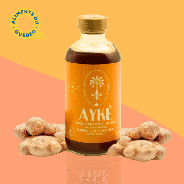 Sirop d'érable ambré infusé grade A Ayké Gingembre Gingi Aliments du Québec